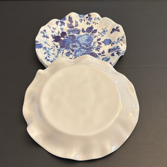 5pc SHABBY CHIC Blue and White Floral Serving Tray/Salad Plates -Scalloped Edges - Picture 7 of 9